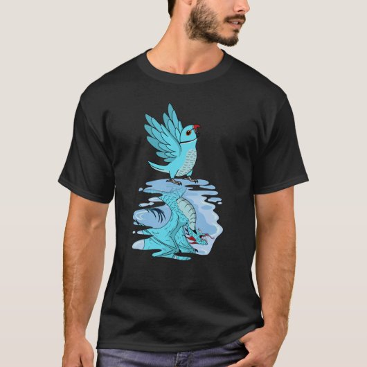 Parrot & Dragon Reflection Iブルーインディアンリングネック Tシャツ (正面)