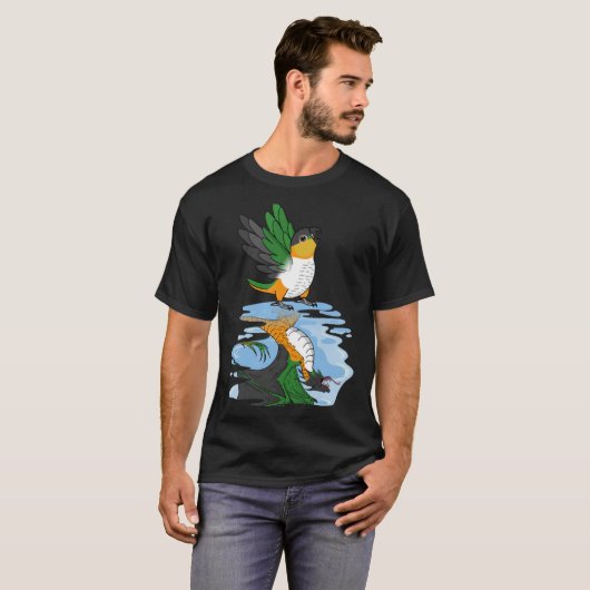 Parrot & Dragon Reflection I Black heading Caique Tシャツ (正面フル)