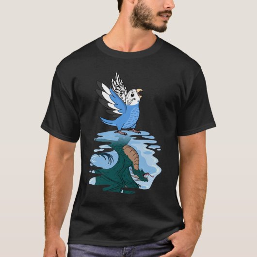 Parrot & Dragon Reflection I Blue Budgie Budgeriga Tシャツ (正面)