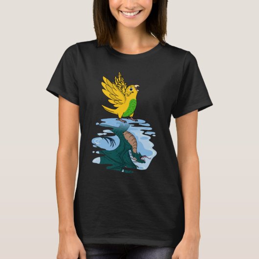 Parrot & Dragon Reflection I Yellow Budgie Budgeri Tシャツ (正面)