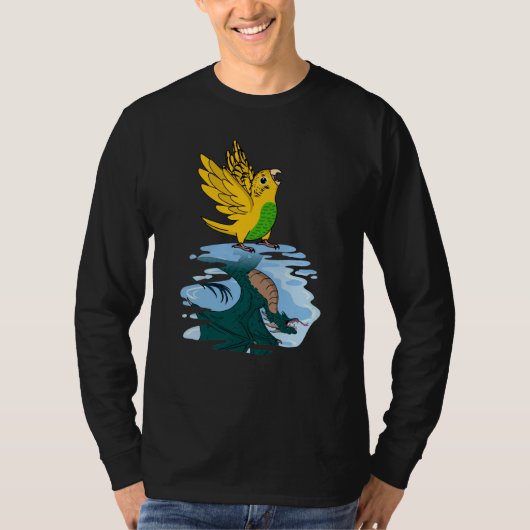 Parrot & Dragon Reflection I Yellow Budgie Budgeri Tシャツ (正面)