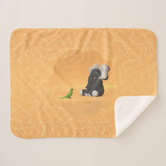 Parrot meets a plush Elephant Sherpa Blanket シェルパブランケット (正面(横))