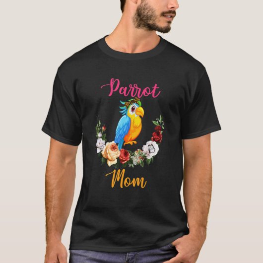 Parrot Mom Floral Parrot Bow Tie Lover Mother's Da Tシャツ (正面)