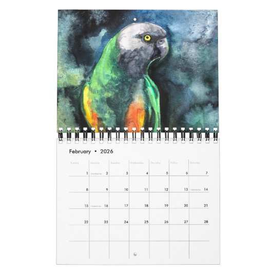Parrot paintings Calendar カレンダー (2月 2026)