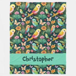 Parrot Playground: A Vibrant Dance of Tropical フリースブランケット