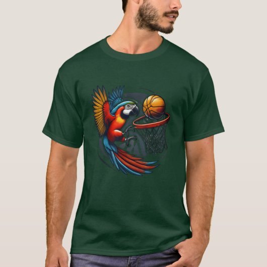 Parrot Playing Basketball Hobby Sports Birds funny Tシャツ (正面)