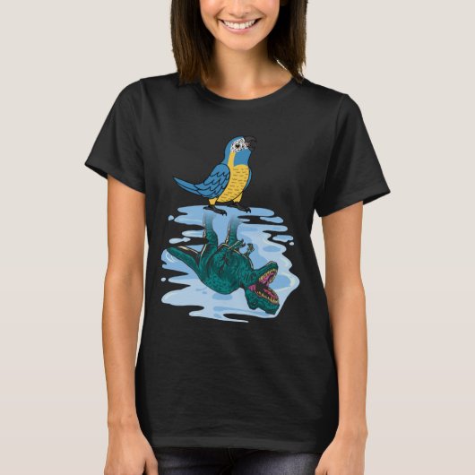 Parrot & Reflection Iブルーのスロートマカオ Tシャツ (正面)