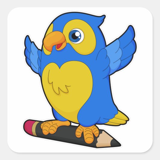 Parrot with Pencil スクエアシール (正面)