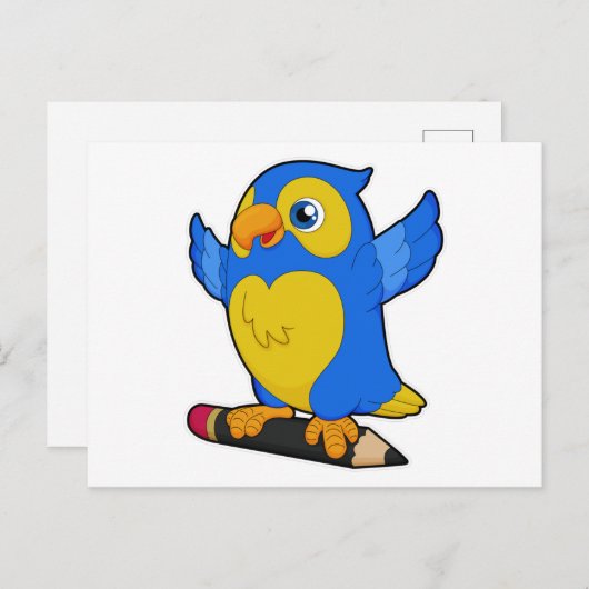 Parrot with Pencil ポストカード (正面/裏面)