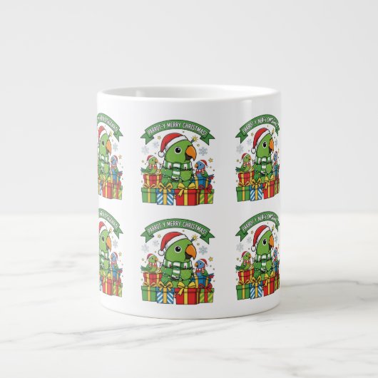 Parrot-y Merry Christmas – Cute Festive Parrot Hol ジャンボコーヒーマグカップ (正面)