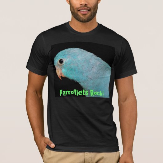 Parrotletsの青い石基本的な黒いメンズTシャツ Tシャツ (正面)