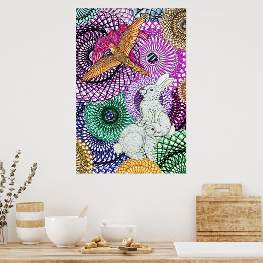 Parrots Love Rabbits ポスター (キッチン)