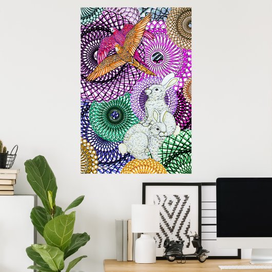 Parrots Love Rabbits ポスター (ホームオフィス)