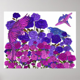 Parrots Love Roses ポスター