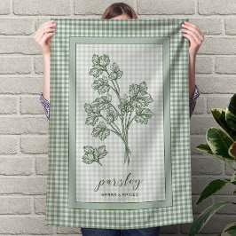 Parsley Herb Kitchen Towel – Green Gingham Border キッチンタオル