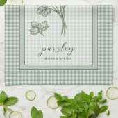 Parsley Herb Kitchen Towel – Green Gingham Border キッチンタオル (折り畳み)