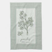Parsley Herb Kitchen Towel – Green Gingham Border キッチンタオル (縦)
