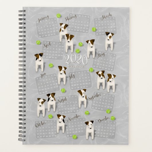 Parson Jack Russell Teriersグレー2020カレンダー プランナー手帳 (正面)