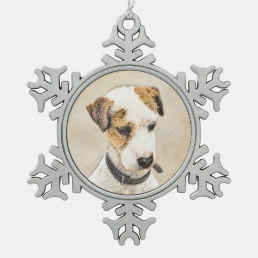 Parson Jack Russell Terrier 絵画's - Dog Art スノーフレークピューターオーナメント (正面)