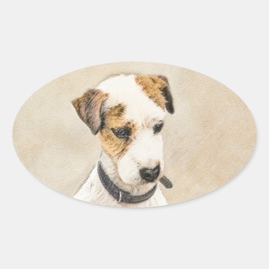 Parson Jack Russell Terrier 絵画's - Dog Art 楕円形シール (正面)