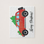 Parson Russell Terrier Driving Christmas Car ジグソーパズル (縦)