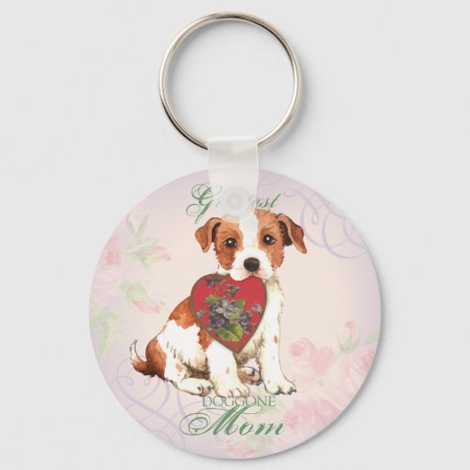 Parson Russell Terrier Heart Mom キーホルダー (正面)