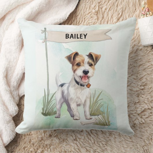 Parson Russell Terrier Watercolor Personalized Dog クッション (ブランケット)