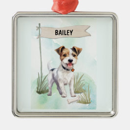 Parson Russell Terrier Watercolor Personalized Dog メタルオーナメント