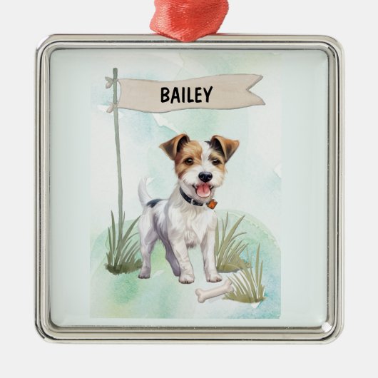 Parson Russell Terrier Watercolor Personalized Dog メタルオーナメント (正面)