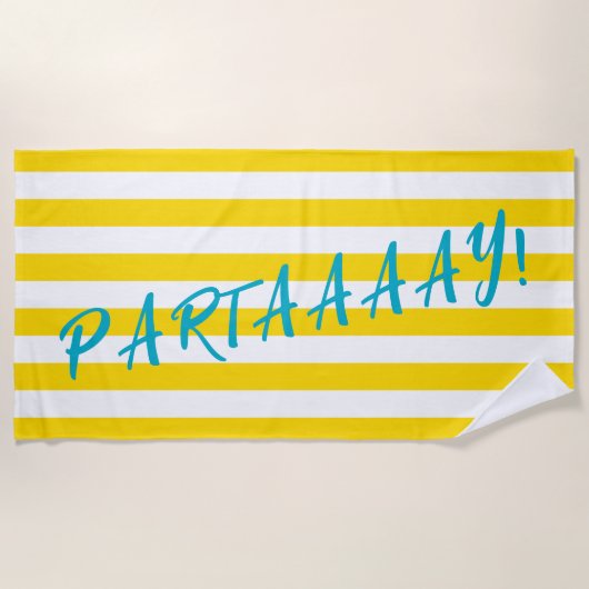 PARTAAAAY Cute Yellow White Stripe Pool Party ビーチタオル (正面)