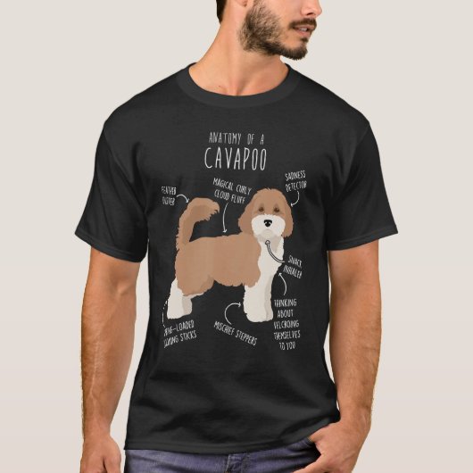 Parti Cavapoo Dog Anatomy Cute おもしろい Cavodle Pet Tシャツ (正面)