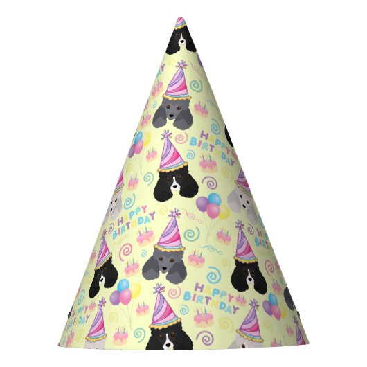 Parti Poodle Birthday Party Hat Yellow パーティーハット (正面)