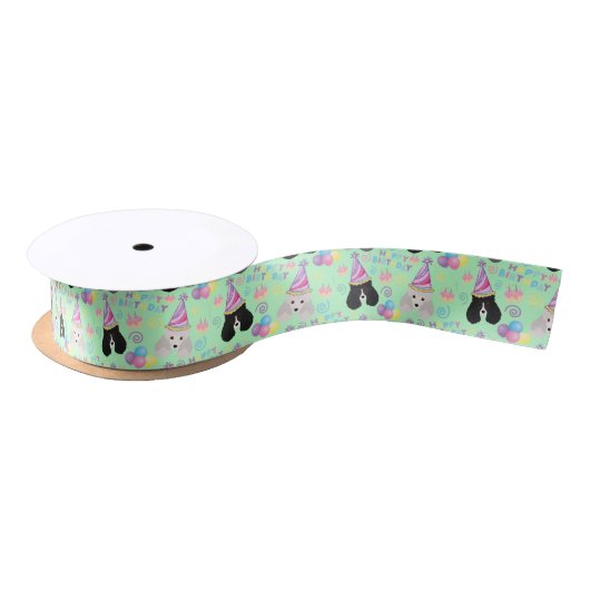 Parti Poodle Birthday Satin Ribbon in Green サテンリボン (リール)