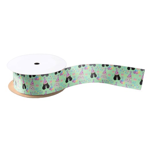 Parti Poodle Birthday Satin Ribbon in Green サテンリボン (リール)