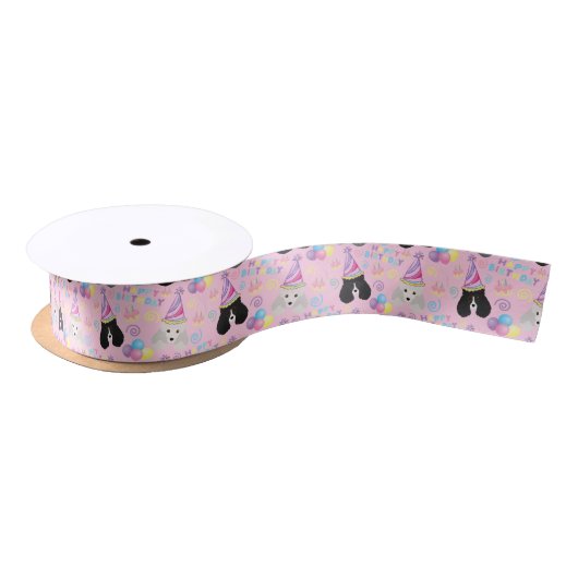 Parti Poodle Satin Ribbon in Pink サテンリボン (リール)