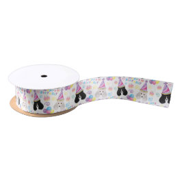 Parti Poodle Satin Ribbon in White サテンリボン