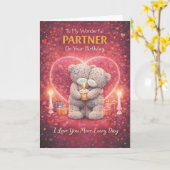 Partner Birthday Card – Romantic Bear Design カード (黄色い花)