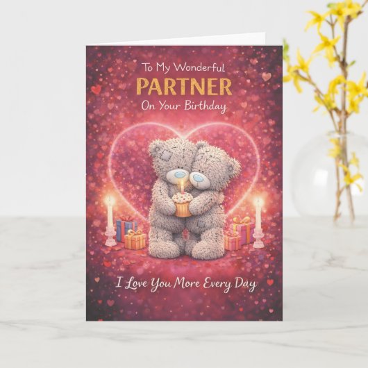 Partner Birthday Card – Romantic Bear Design カード (黄色い花)