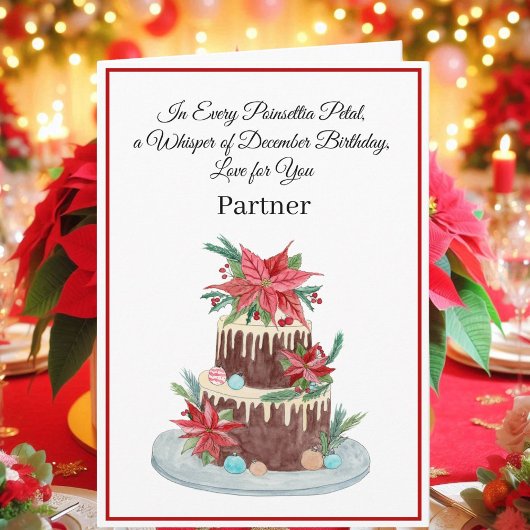 Partner December Birthday Cake Poinsettias カード