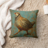 Partridge against blue / gold background cushion クッション (ブランケット)
