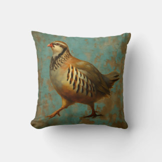 Partridge against blue / gold background cushion クッション