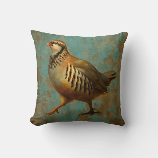 Partridge against blue / gold background cushion クッション (正面)