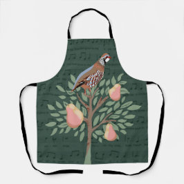 Partridge in a pear tree Christmas Carole on green エプロン
