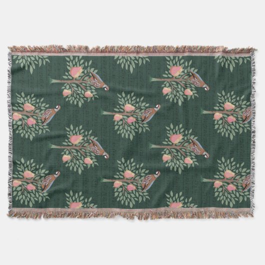 Partridge in a pear tree Christmas Carole on green スローブランケット (正面)