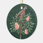 Partridge in a pear tree Christmas Carole on green セラミックオーナメント (左)