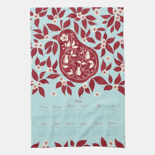Partridge Pear Tree 2026 Calendar - Cranberry キッチンタオル (縦)