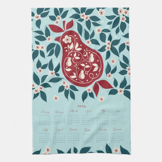 Partridge Pear Tree 2026 Calendar - Evergreen キッチンタオル (縦)