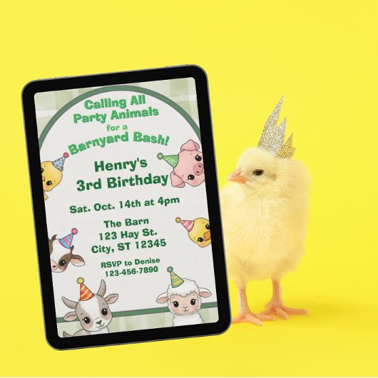 Party Animal Barnyard Bash Birthday 招待状