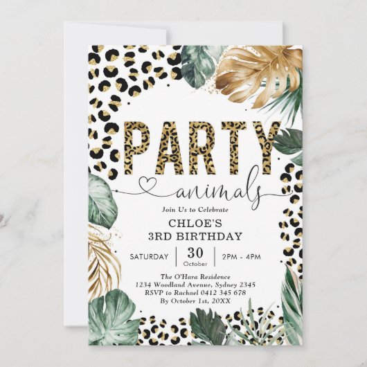 Party Animal Leopard Boy Birthday Invitation 招待状 (正面)