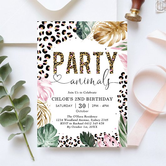 Party Animal Leopard Girl Birthday Invitation 招待状